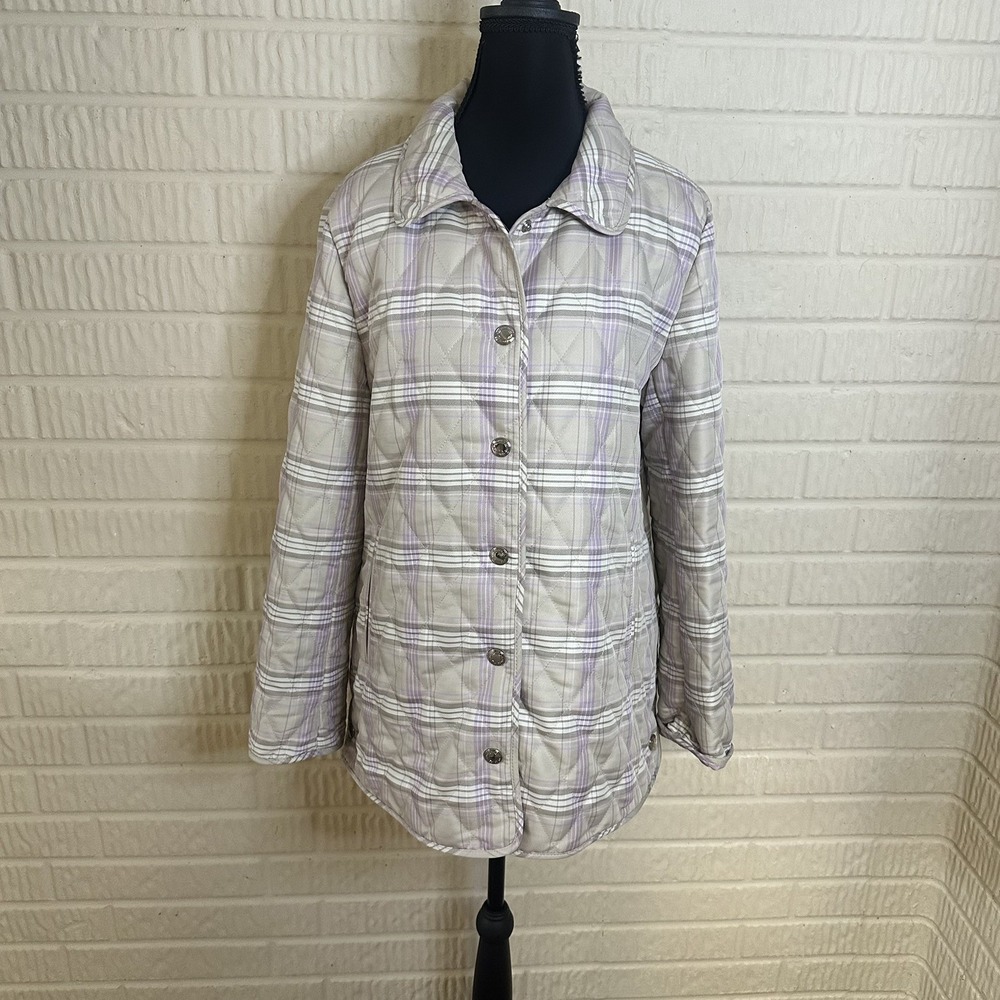 Coach Quilted Button Up Jacket Women's Sz M Plaid Preppy Winter Y2K Clean Girl